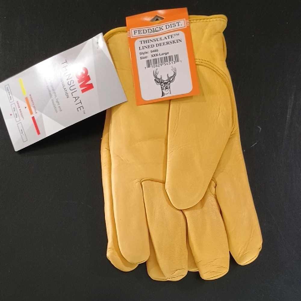 Thinsulate Yellow Deerskin Leather Gloves